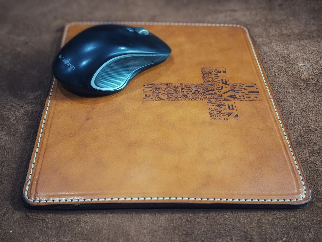 Custom Handmade Tan Leather Mouse Pad with Monogram