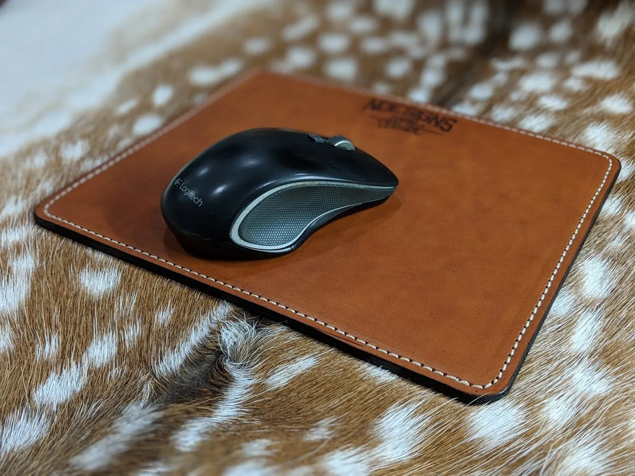 Custom Handmade Tan Leather Mouse Pad with Monogram