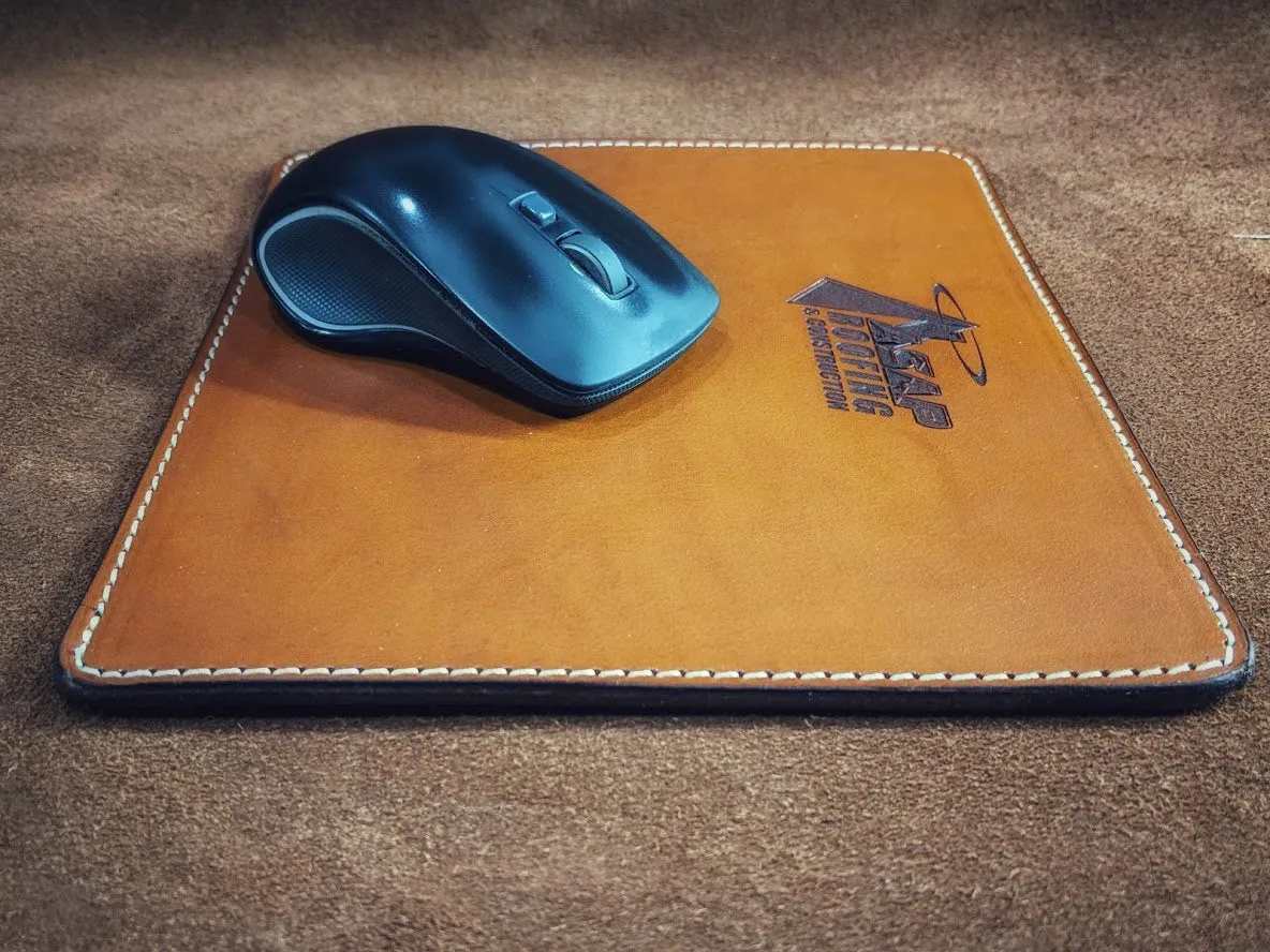 Custom Handmade Tan Leather Mouse Pad with Monogram