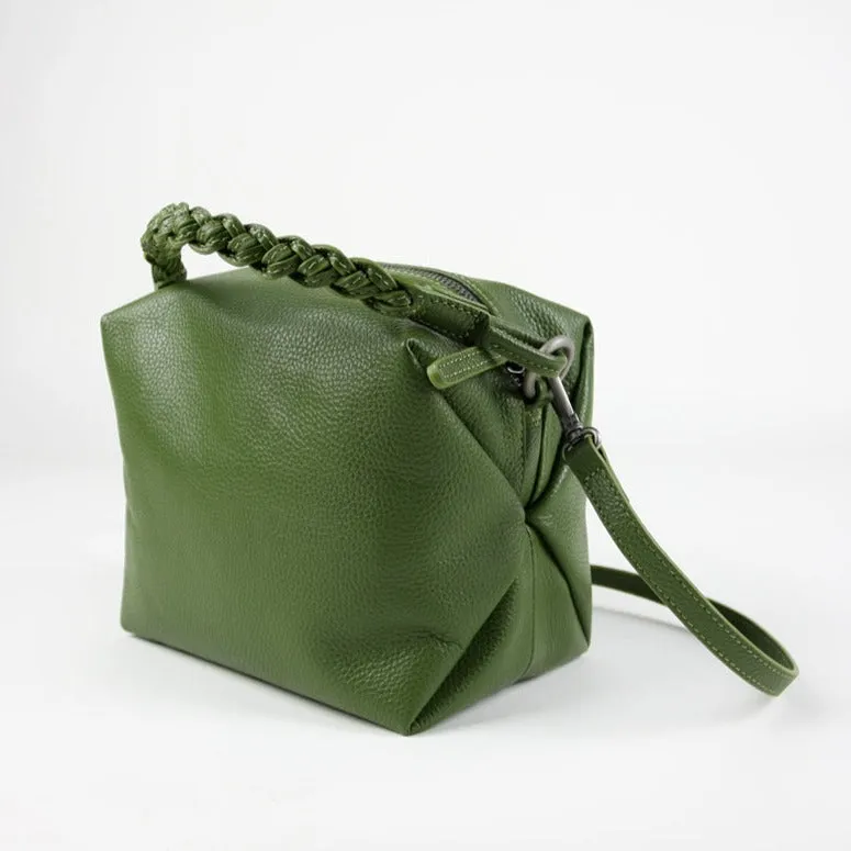 Cute Womens Green Leather Handbag Purse Cube Leather  Shoulder Bag Crossbody Purse for Ladies