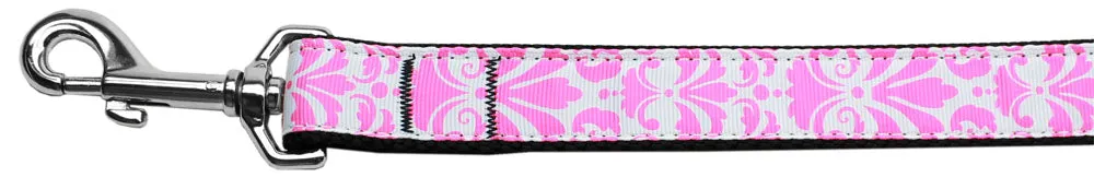 Damask Light Pink Nylon Dog Leash 5-8 Inch Wide 6ft Long