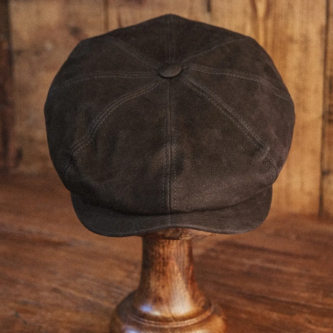 Eight Piece Leather Newsboy Cap-Brown