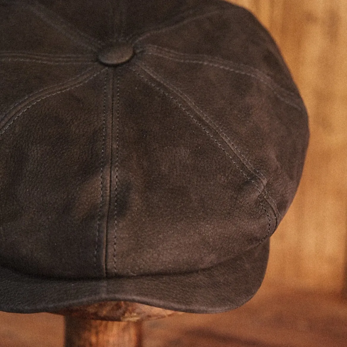 Eight Piece Leather Newsboy Cap-Brown