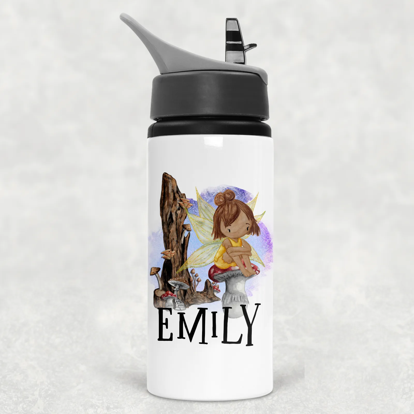 Fairy Toadstool Personalised Aluminium Straw Water Bottle 650ml