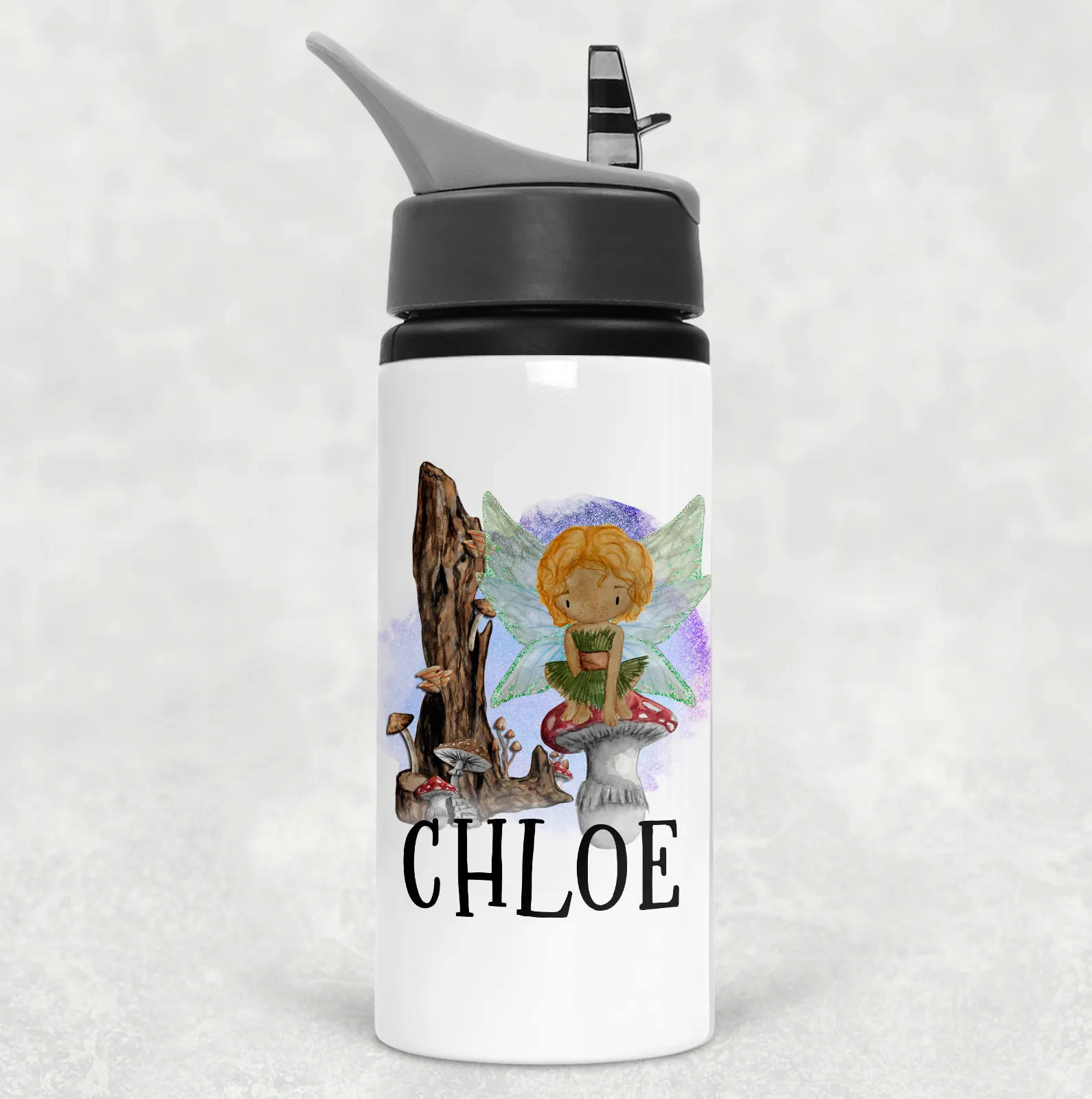 Fairy Toadstool Personalised Aluminium Straw Water Bottle 650ml