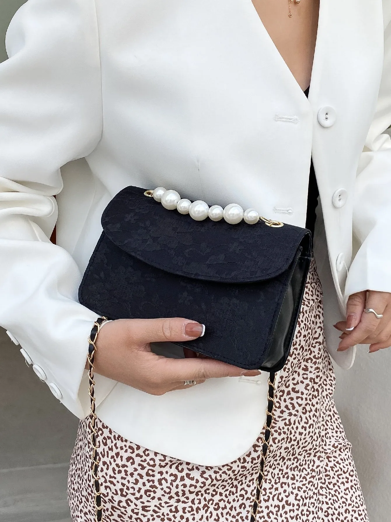 Faux Pearl Decor Shoulder Bag