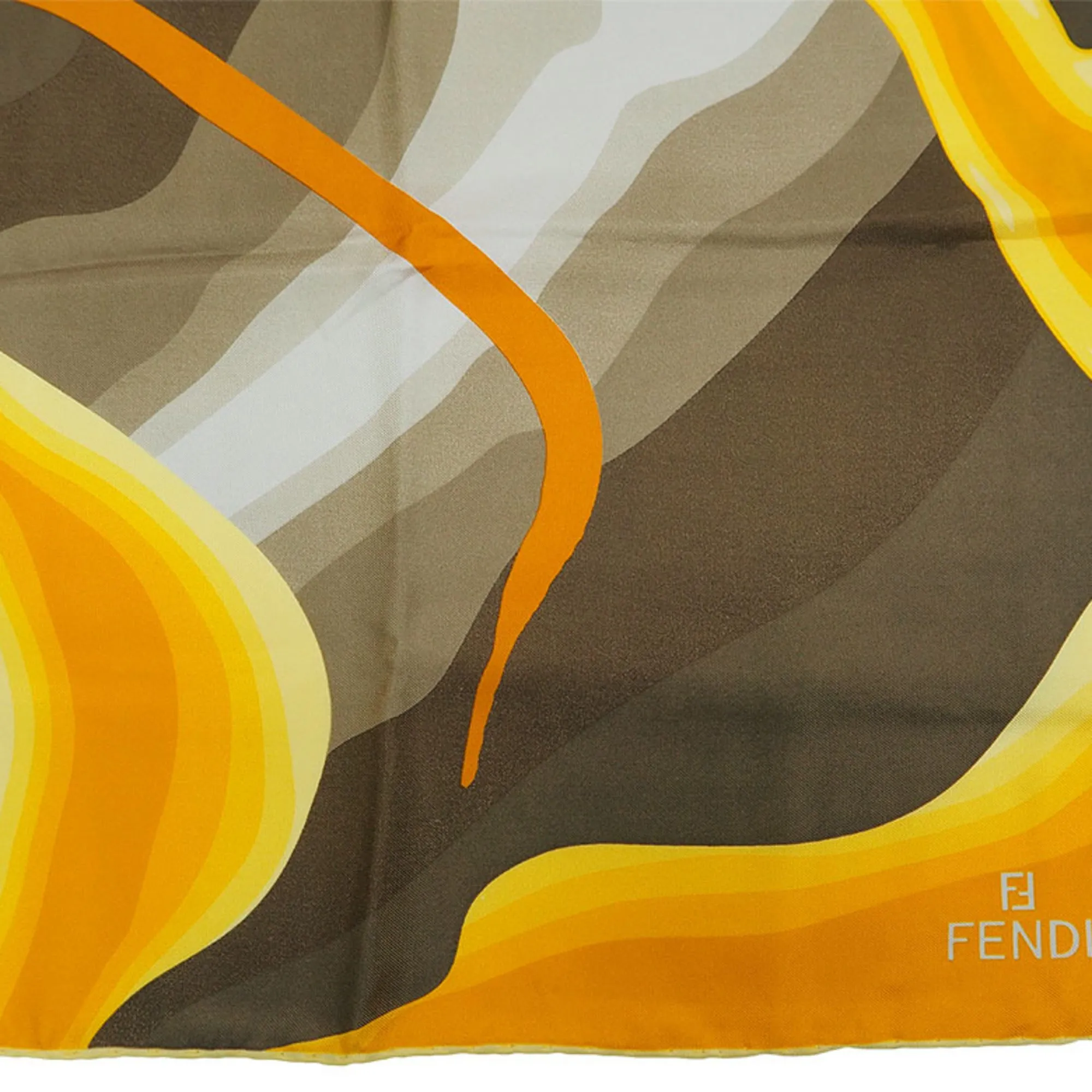 FENDI Scarf Silk Yellow x Orange Brown Marble