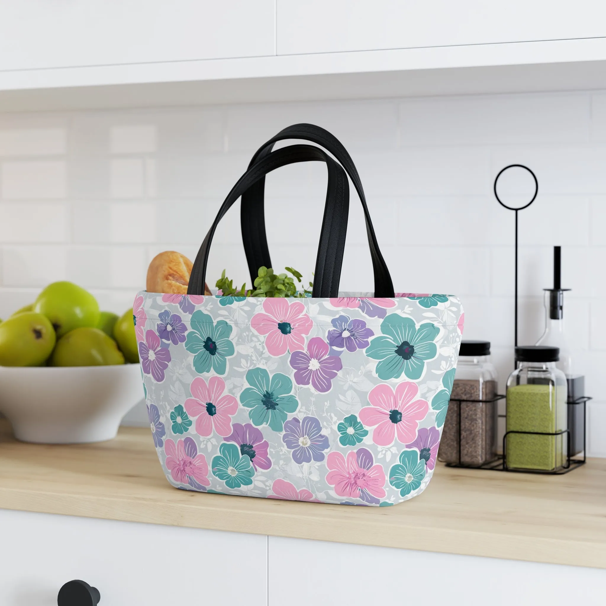 Floral Lunch Bag, Insulated Tote, Reusable Food Carrier, Picnic Bag, Eco-Friendly Gift, Ideal for Work and School