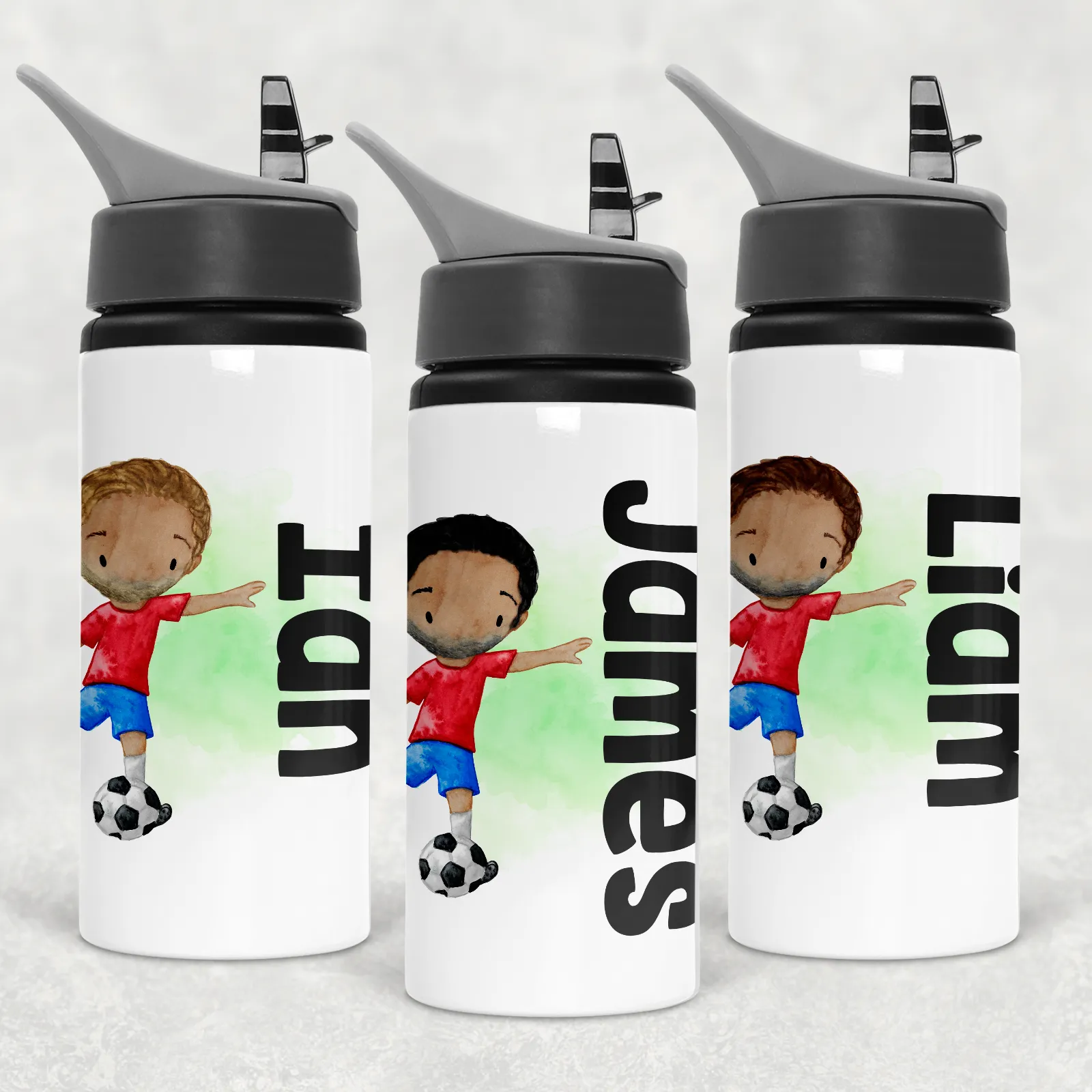 Football Personalised Aluminium Straw Water Bottle 650ml