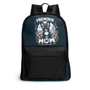 Frenchie Mom - 17 Inch  (PU) Leather Backpack