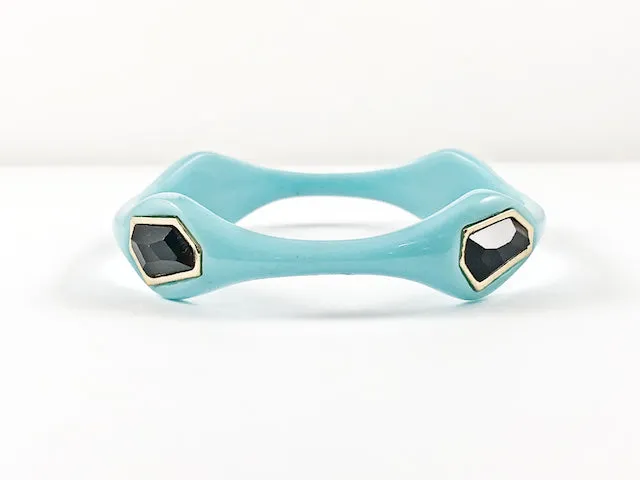 Fun Unique Geometric Pastel Blue With Black Crystal Fashion Bangle