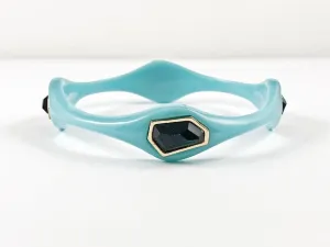 Fun Unique Geometric Pastel Blue With Black Crystal Fashion Bangle