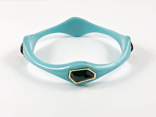 Fun Unique Geometric Pastel Blue With Black Crystal Fashion Bangle