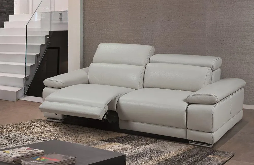 Grace Modern Light Gray Leather Reclining Loveseat