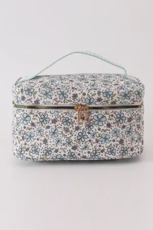 Green floral makeup bag