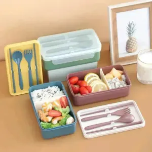 Grid Lunch Box Children's Lunch Box Set Ins Student Office Worker Insulated Lunch Box Plastic Sealed Fresh-Keeping Box