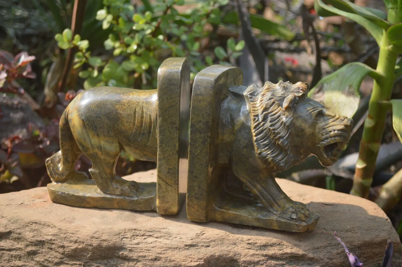 Hand Made Serpentine Lion Bookends x 2 From Zimbabwe