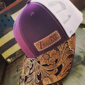 HAND TOOLED Leather Cap BRIM — TRUTH SADDLERY PATCH CAPS - Snap back One size fi