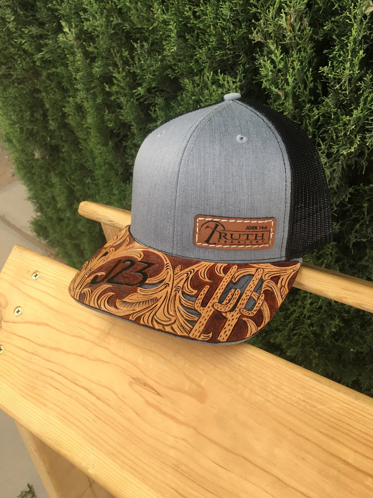 HAND TOOLED Leather Cap BRIM — TRUTH SADDLERY PATCH CAPS - Snap back One size fi