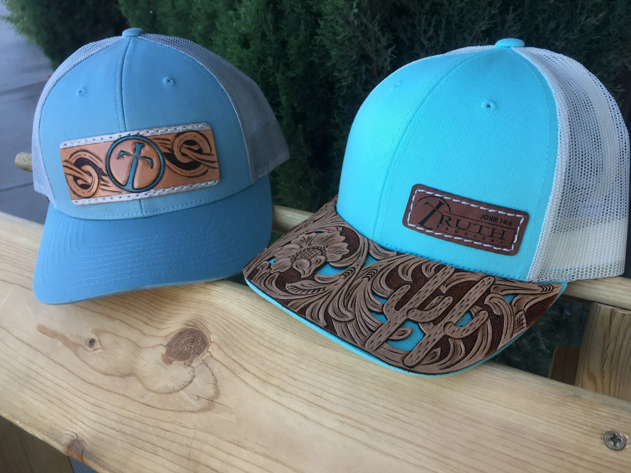 HAND TOOLED Leather Cap BRIM — TRUTH SADDLERY PATCH CAPS - Snap back One size fi