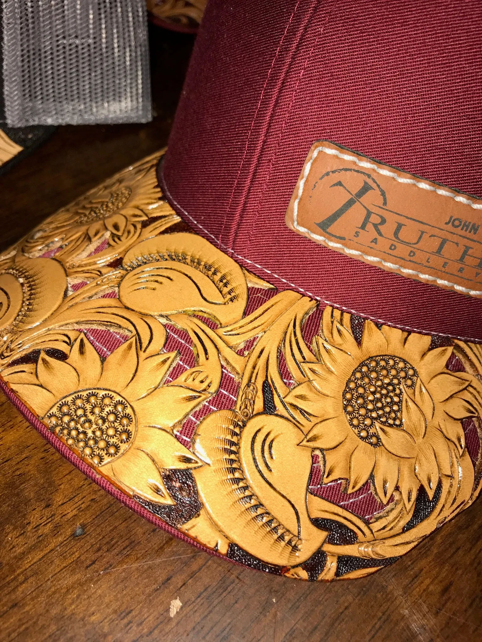 HAND TOOLED Leather Cap BRIM — TRUTH SADDLERY PATCH CAPS - Snap back One size fi