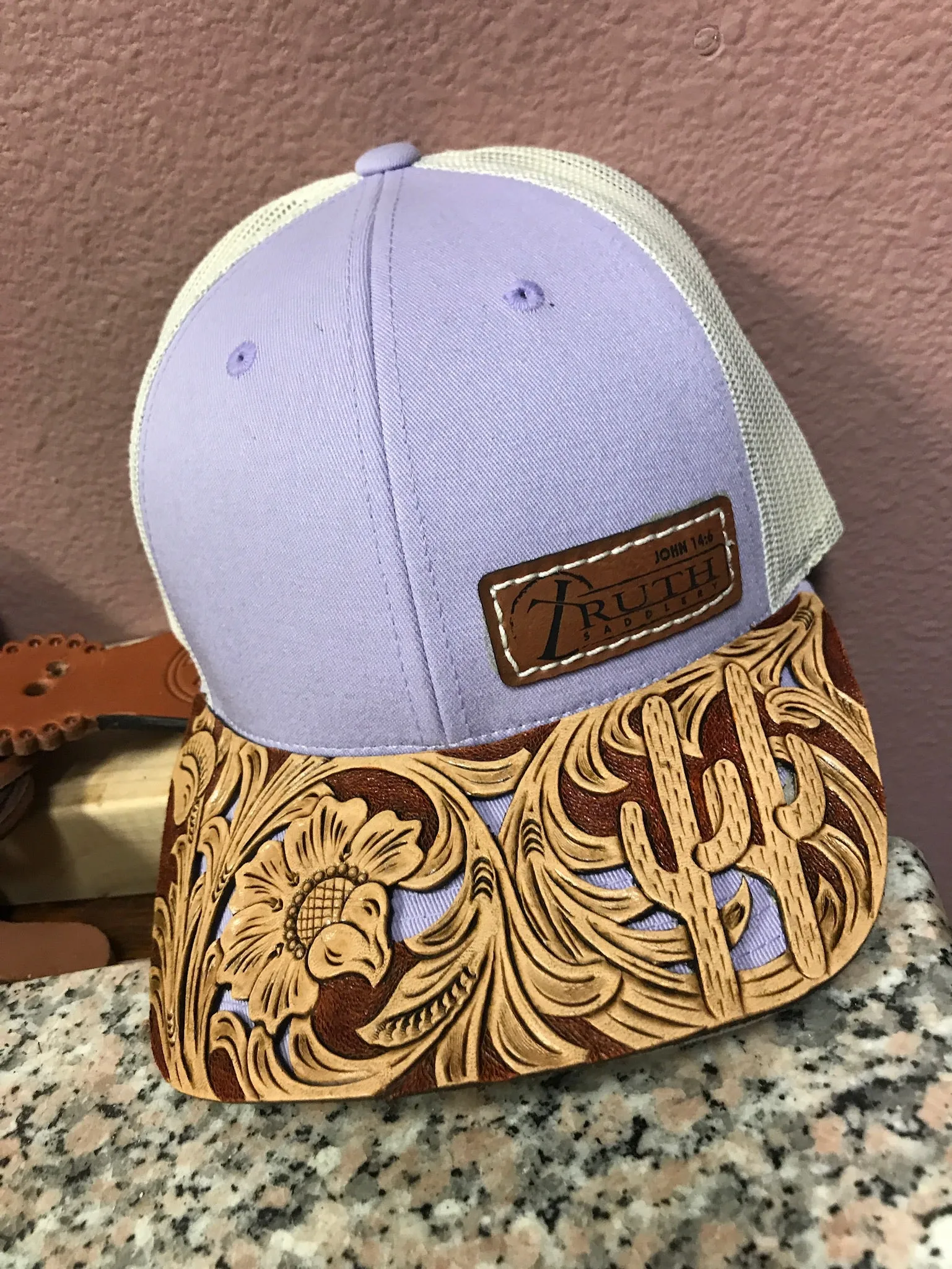 HAND TOOLED Leather Cap BRIM — TRUTH SADDLERY PATCH CAPS - Snap back One size fi