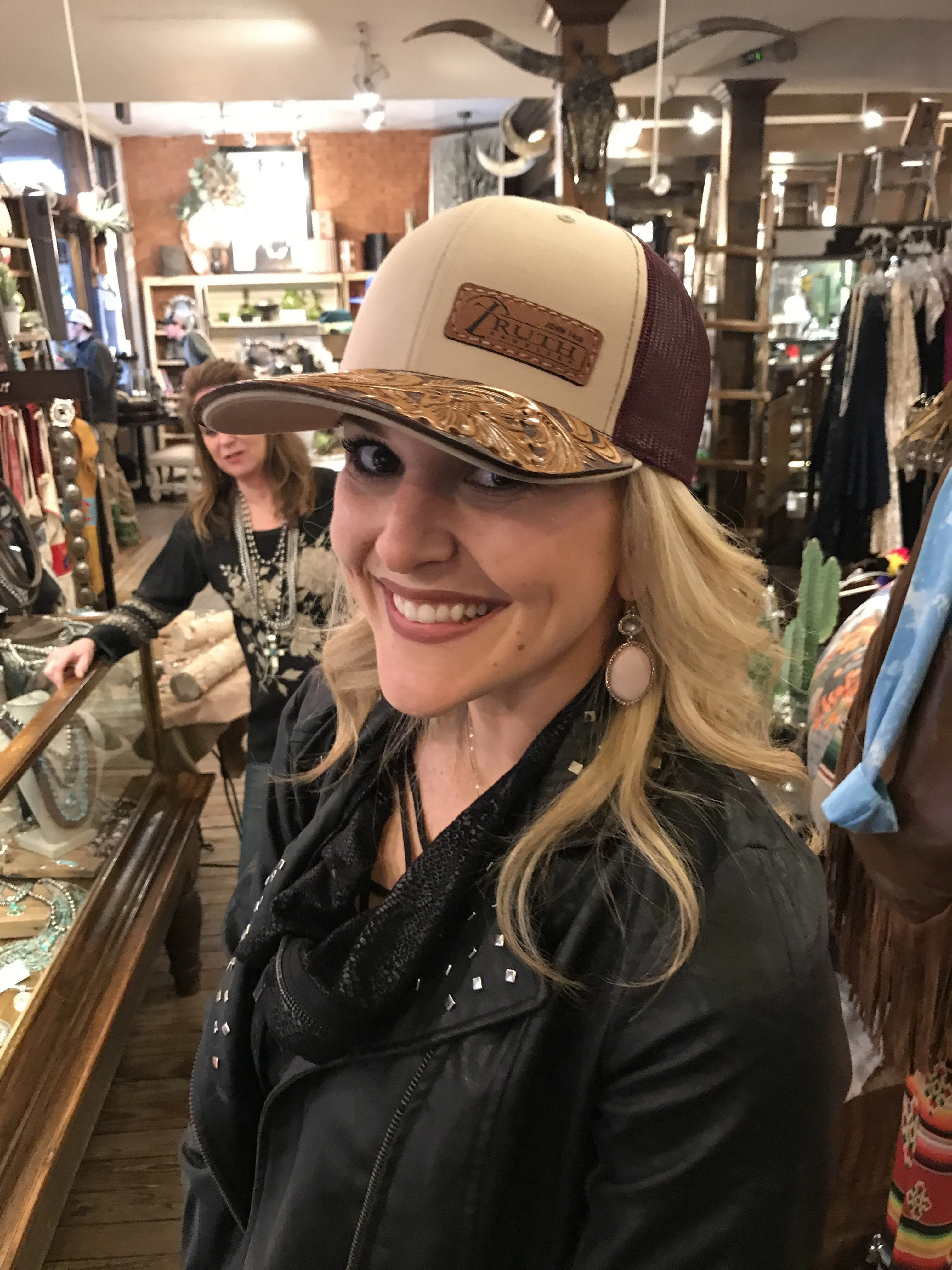 HAND TOOLED Leather Cap BRIM — TRUTH SADDLERY PATCH CAPS - Snap back One size fi