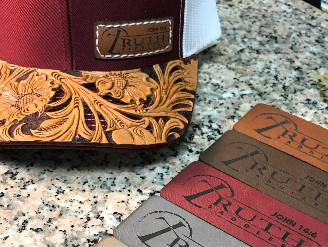 HAND TOOLED Leather Cap BRIM — TRUTH SADDLERY PATCH CAPS - Snap back One size fi