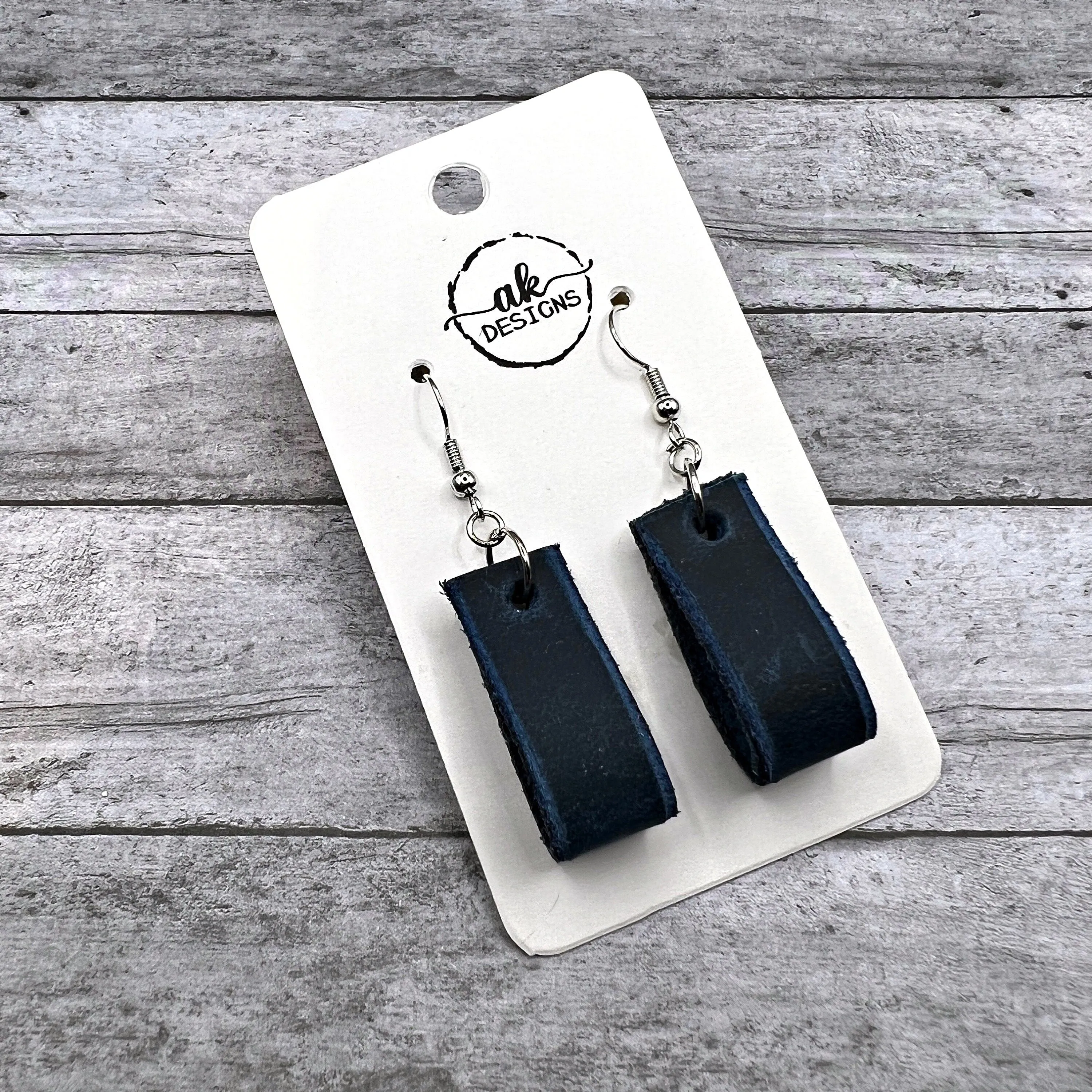 Handmade Genuine Leather Folded Bar  Earrings