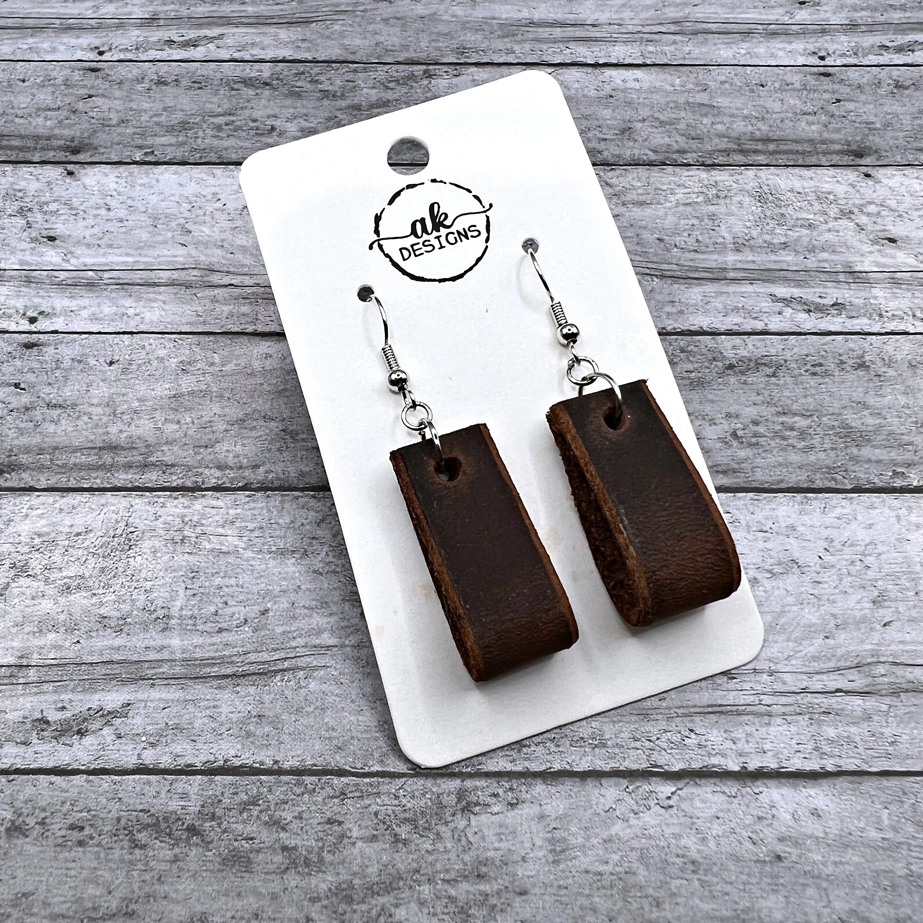 Handmade Genuine Leather Folded Bar  Earrings