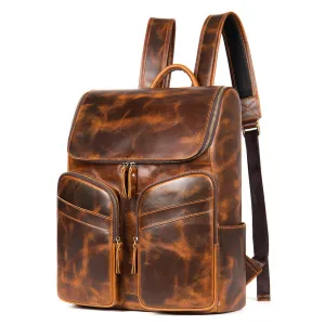 Handmade Top Grain Leather Backpack Travel Backpacks Men Shoulder Bag