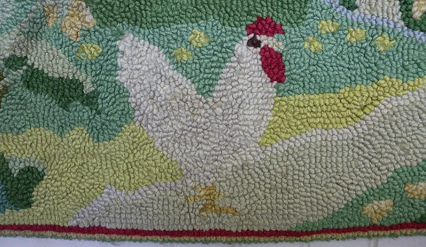 Hooked 20th Century Rug Farmhouse Scene