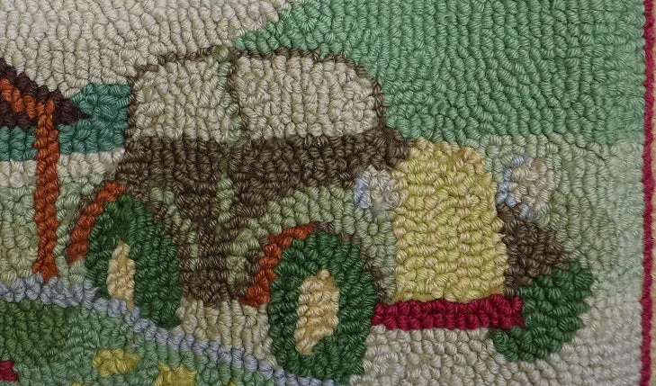 Hooked 20th Century Rug Farmhouse Scene