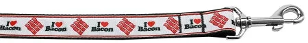 I Love Bacon Nylon Dog Leash 3-8 Inch Wide 4ft Long