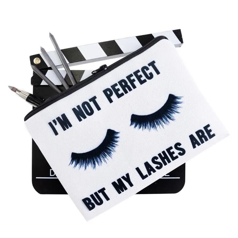 Im Not Perfect But My Lashes Are Make Up Cosmetic Bag With Sayings