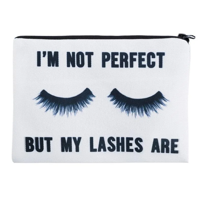 Im Not Perfect But My Lashes Are Make Up Cosmetic Bag With Sayings