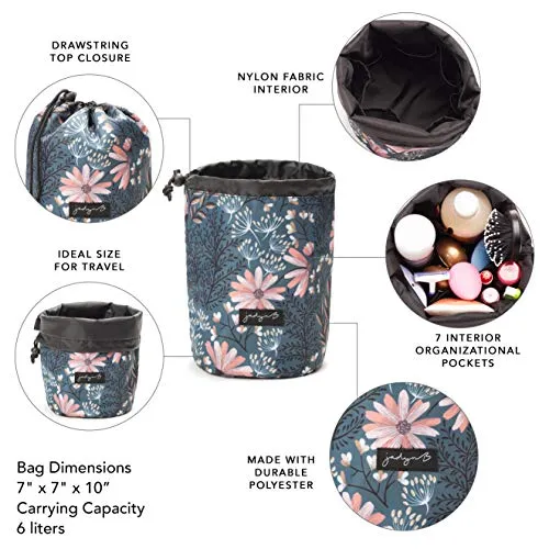 Jadyn B Cinch Top Compact Travel Makeup Bag and Cosmetic Organizer for Women (Navy Floral)