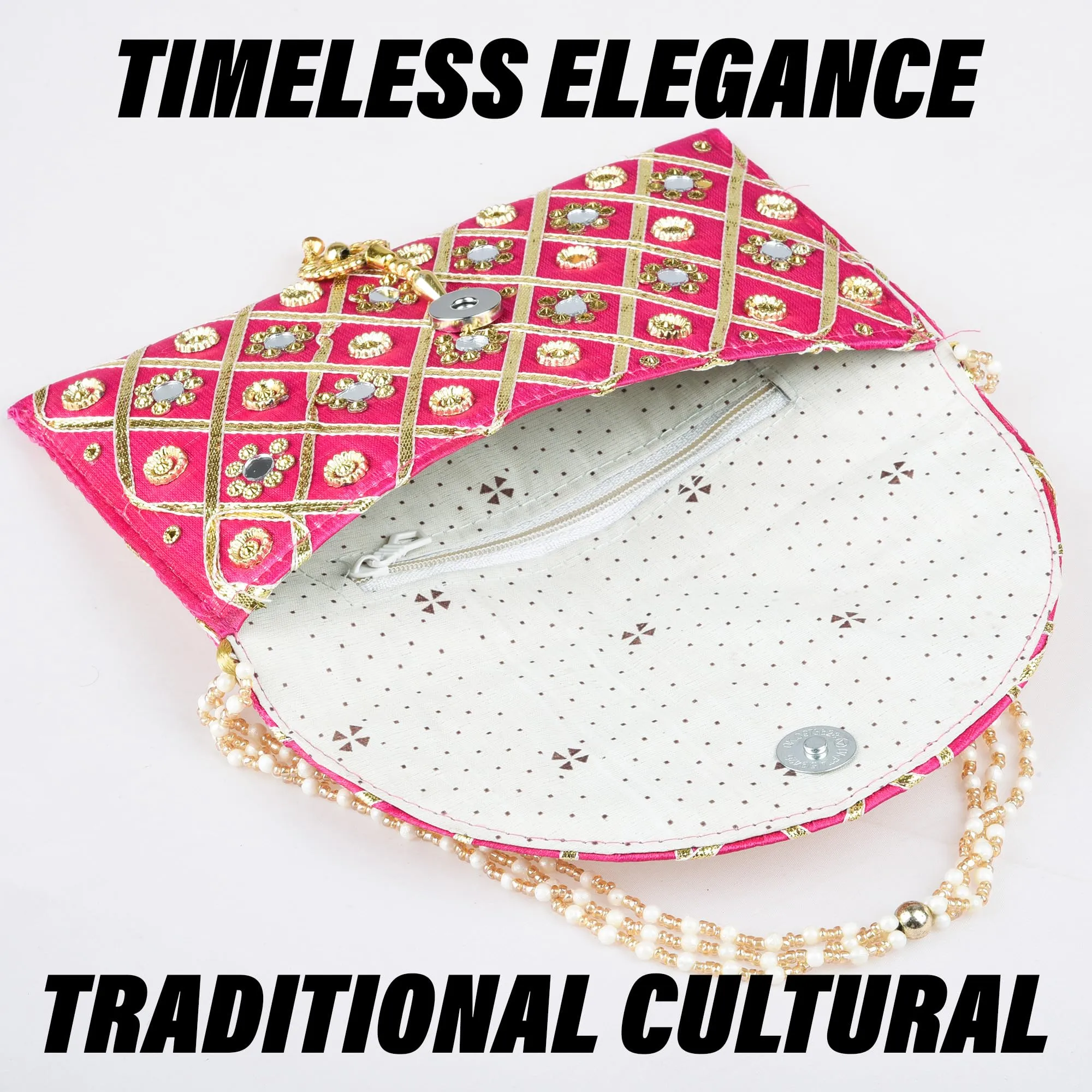 Kuber Industries Clutch Purse | Hand Purse | Ladies Hand Purse with Handle | Traditional Shagun Purse | Baby Shower Purse | Gifting Clutch Purse | Mirror Check Purse | Pink