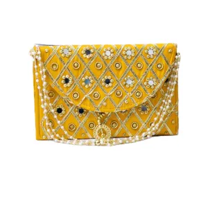 Kuber Industries Clutch Purse | Hand Purse | Ladies Hand Purse with Handle | Traditional Shagun Purse | Baby Shower Purse | Gifting Clutch Purse | Mirror Check Purse | Yellow