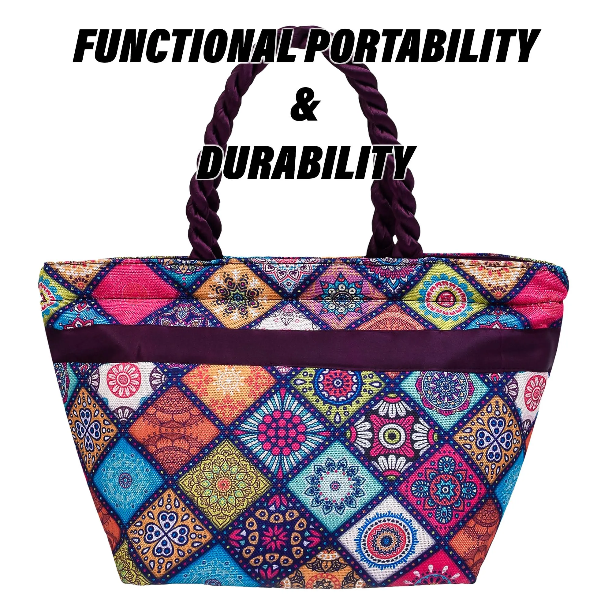 Kuber Industries Hand Purse | Polyester Hand Bag | Woman Shoulder Bag | Top Handle Handbag | Gifting Hand Purse | Ladies Tote Purse | Bow Rangoli Printed Handbag | Wine