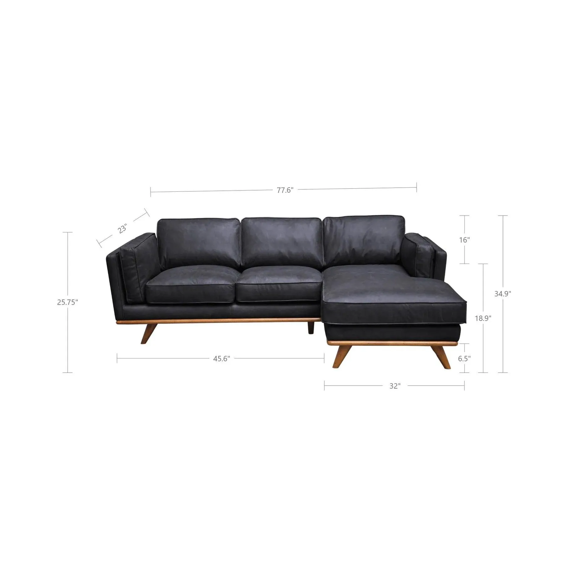 LAS VEGAS ARIA Italian Leather Right Sectional - Charme Black Leather