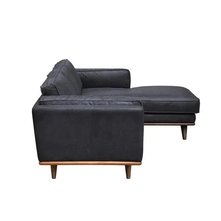 LAS VEGAS ARIA Italian Leather Right Sectional - Charme Black Leather