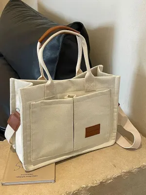 Leather Handle Canvas Tote Bag