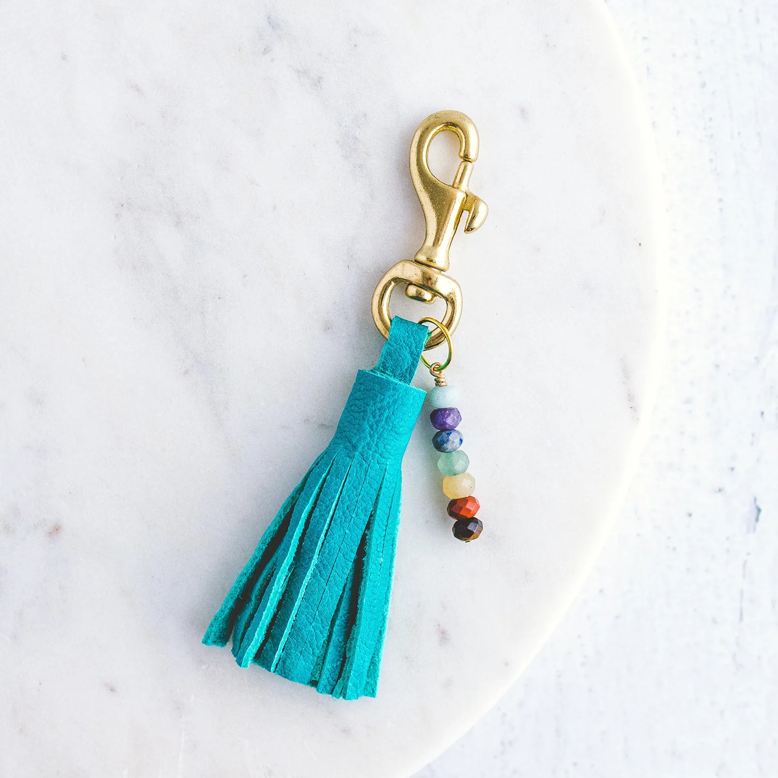 Leather Tassel Chakra Keychain