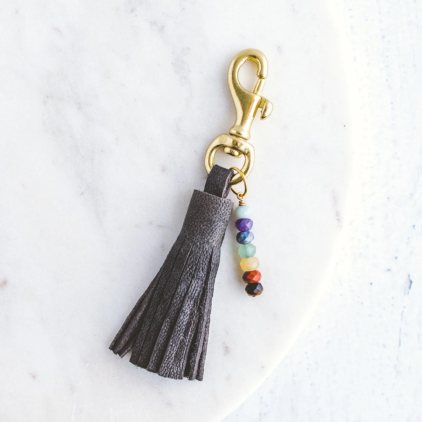 Leather Tassel Chakra Keychain