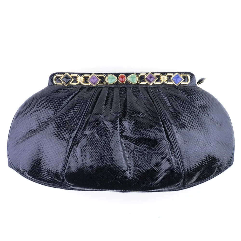 Leiber Reptile Clutch with Semi-Precious Stone Frame Rental Physical