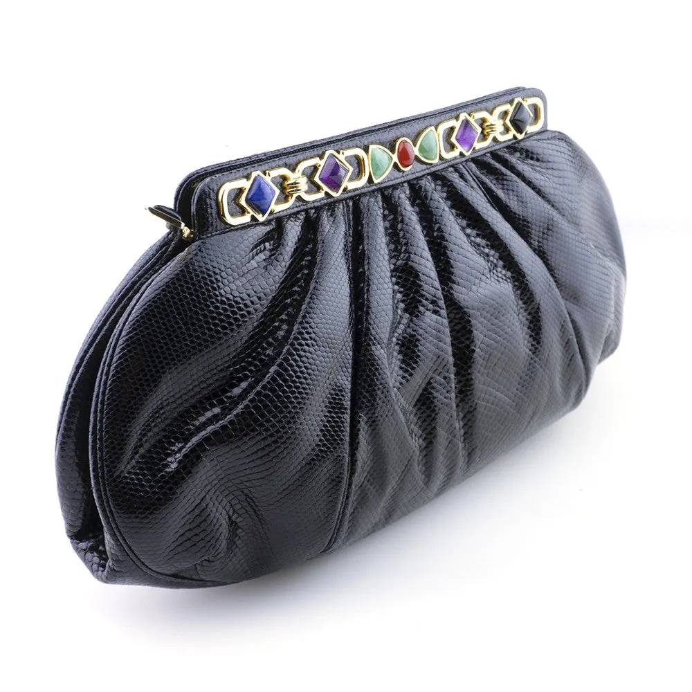 Leiber Reptile Clutch with Semi-Precious Stone Frame Rental Physical