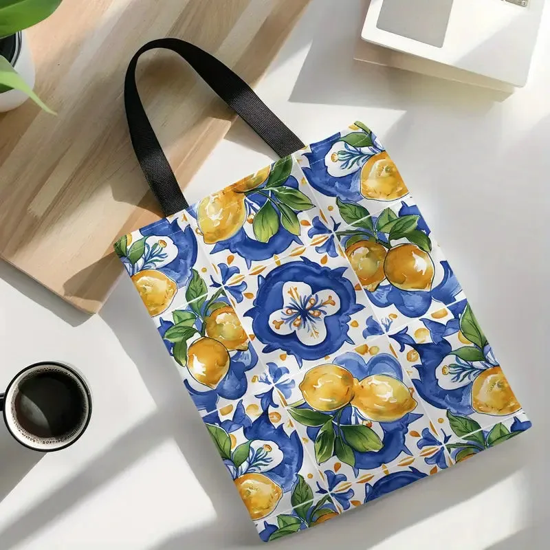 Lemons Print Canvas Tote Bag