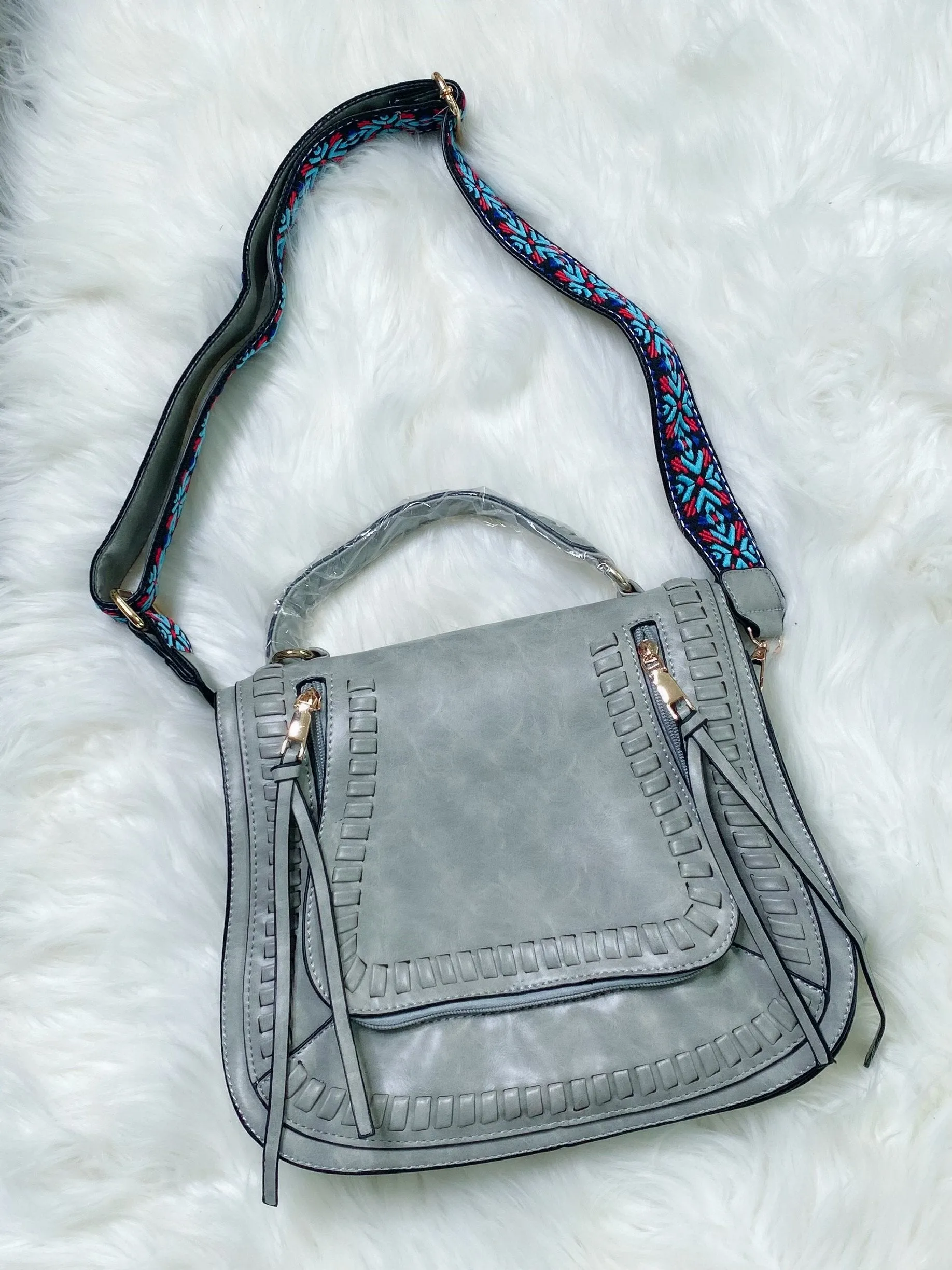 Light Grey Guitar Strap Crossbody Purse