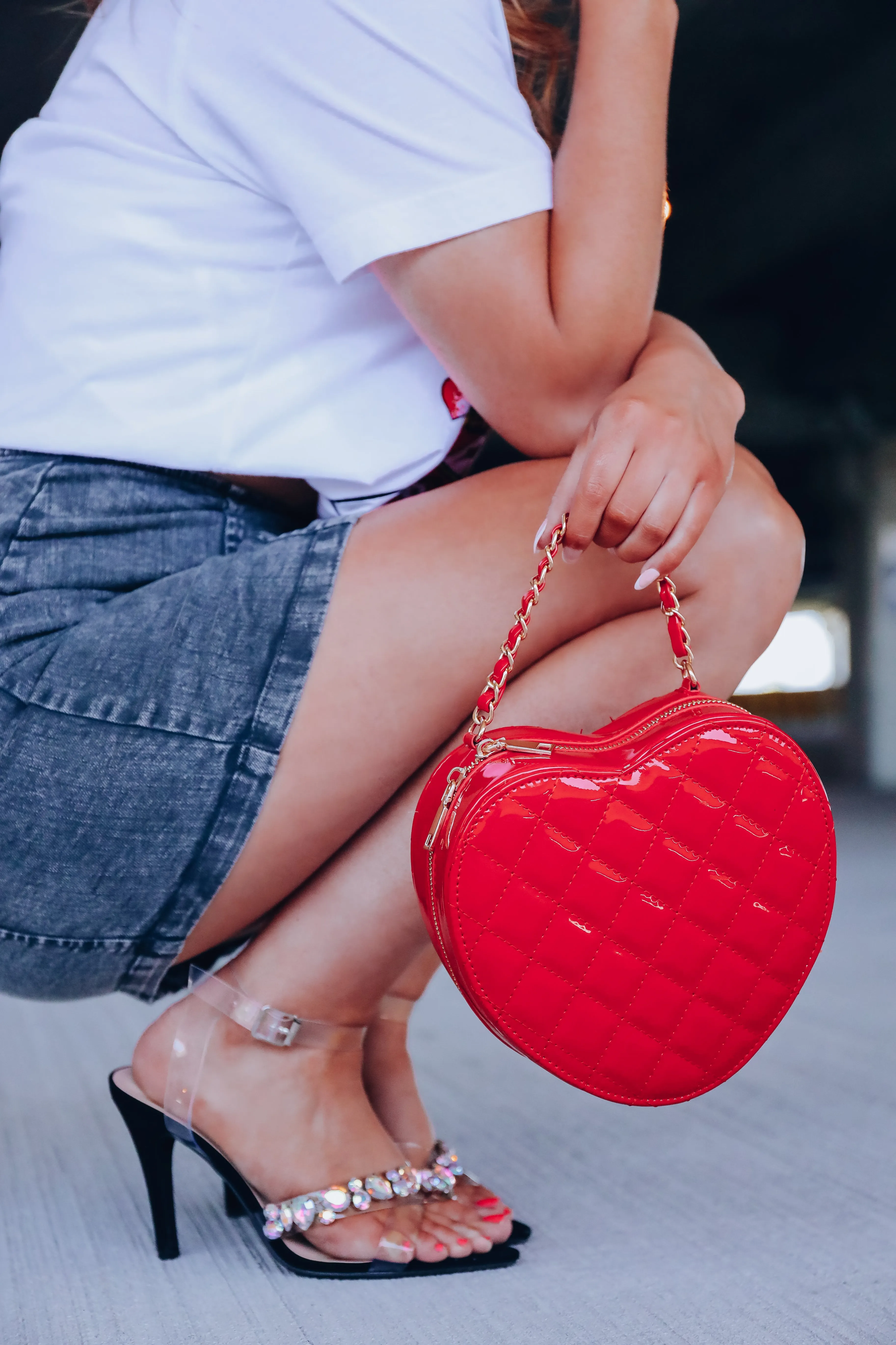 Love Me More Quilted Heart Crossbody Purse - Red